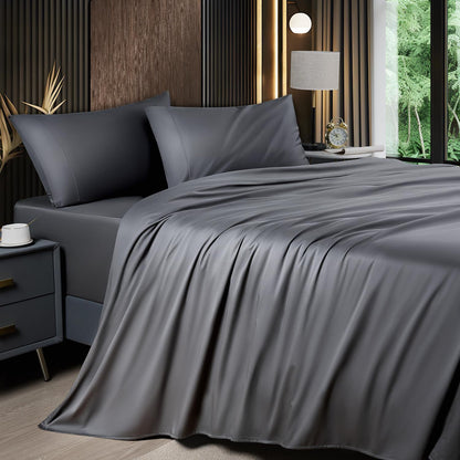 Cooling Bamboo Bed Sheet Set 4-Piece 2200TC – 16" Deep Pocket Silky Soft Breathable Luxury Bedding Flat Sheet Fitted Sheet & Pillowcases Twin Full Queen King in 11 Colors