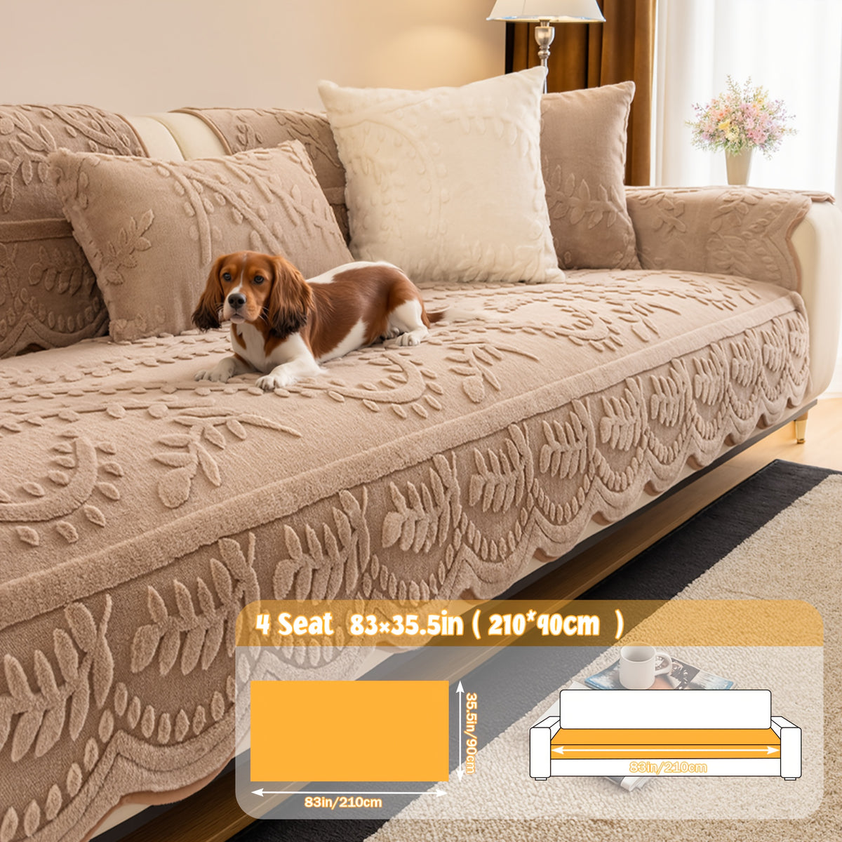 Faux Rabbit Fur Sofa Cover Plush Quilted Non-Slip Machine Washable Couch Protector for Pets – Fits 1 2 3 4 Seater Sofa, Sectional, Loveseat | Bedroom Living Room Office | Home Viaco