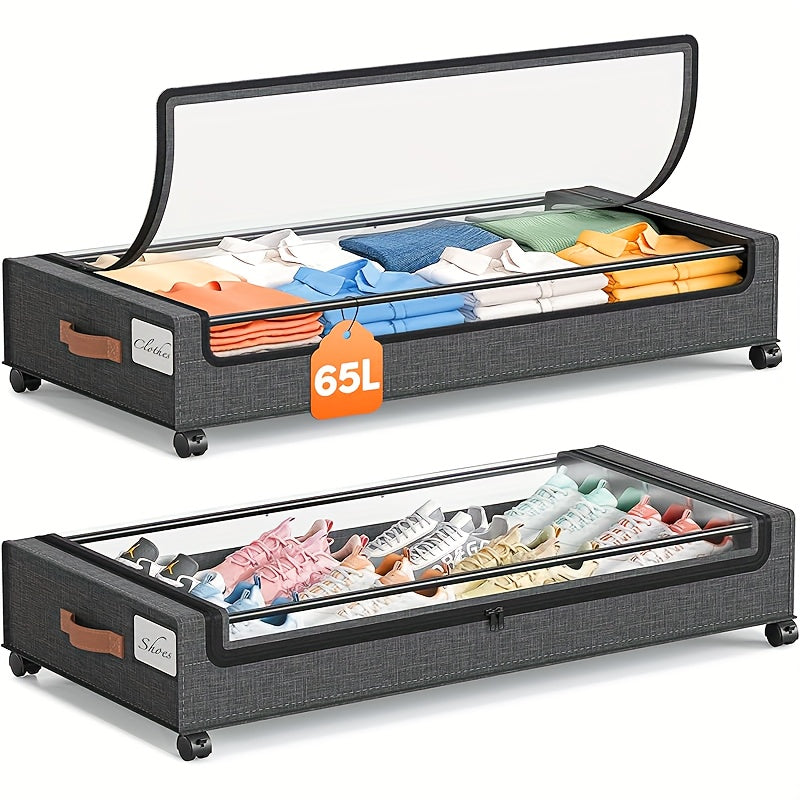 Under Bed Storage Boxes with Wheels 2-Pack - Sliding Wheeled Under Bed Organizer with Metal Drawer for Clothes, Shoes, Blankets, Bedding - Space Saving Bedroom Storage Solution, Black & Gray Options
