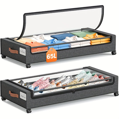 Under Bed Storage Boxes with Wheels 2-Pack - Sliding Wheeled Under Bed Organizer with Metal Drawer for Clothes, Shoes, Blankets, Bedding - Space Saving Bedroom Storage Solution, Black & Gray Options