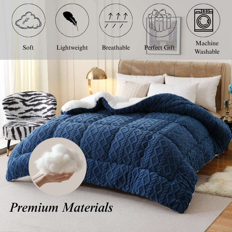 Plush Comforter Queen King Twin XL Full Extra Thick 500GSM Double-Sided Taffeta Soft Warm Fluffy Bedding for Autumn Winter – Grey Beige Blue Pink Luxury Cozy Comforter