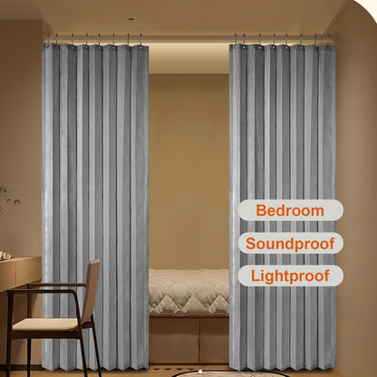 Waterproof Foldable Door Curtain No Rod Required - Privacy Partition Curtain with Hook Attachment for Bathroom Bedroom Living Room All Season Indoor Use, Easy Install Space Divider