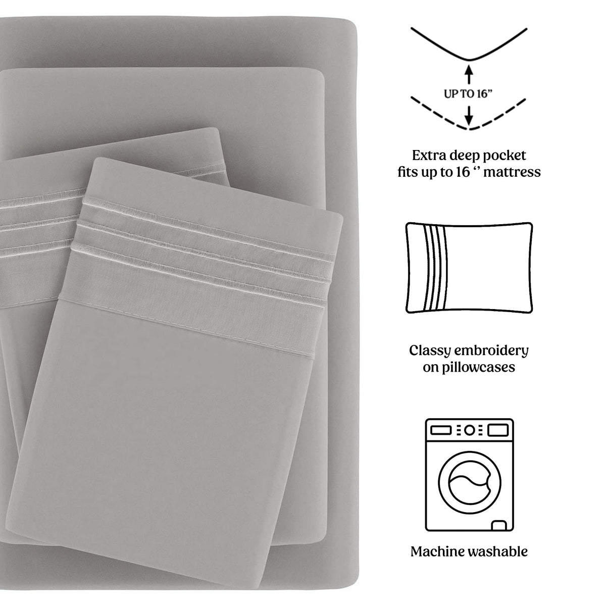 Soft Microfiber Bed Sheet Set 4-Piece 1800 Series 16 Inch Deep Pocket Hotel Luxury Cooling Sheets with Embroidered Pillowcases, Fade & Shrink Resistant, Twin to Cal King, 20 Colors