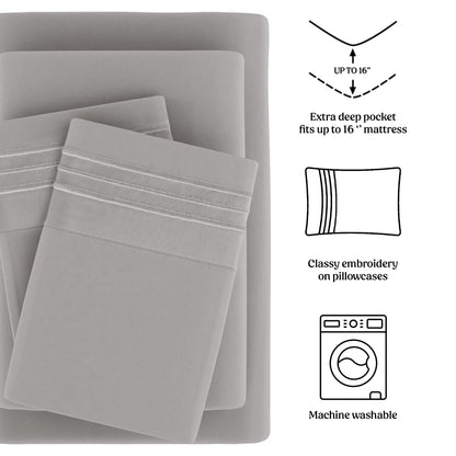 Soft Microfiber Bed Sheet Set 4-Piece 1800 Series 16 Inch Deep Pocket Hotel Luxury Cooling Sheets with Embroidered Pillowcases, Fade & Shrink Resistant, Twin to Cal King, 20 Colors