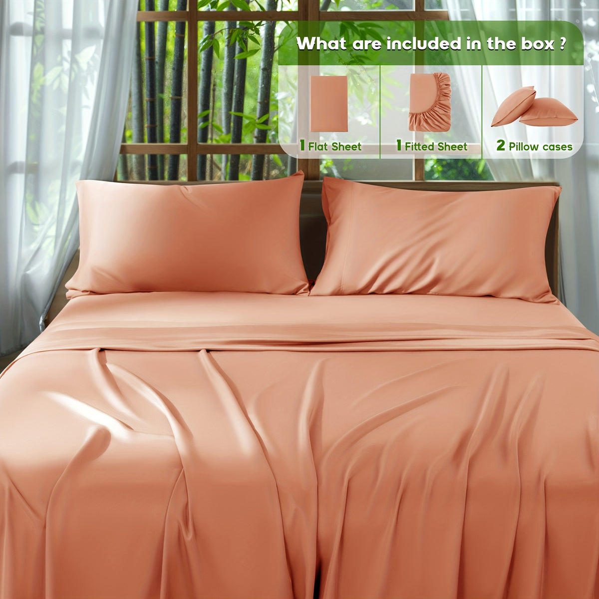 2000 Thread Count Bamboo Bed Sheets Set 4pcs Cooling Breathable Soft Hotel Luxury 16 Deep Pocket Wrinkle Shrink Resistant All Season Hot Sleepers