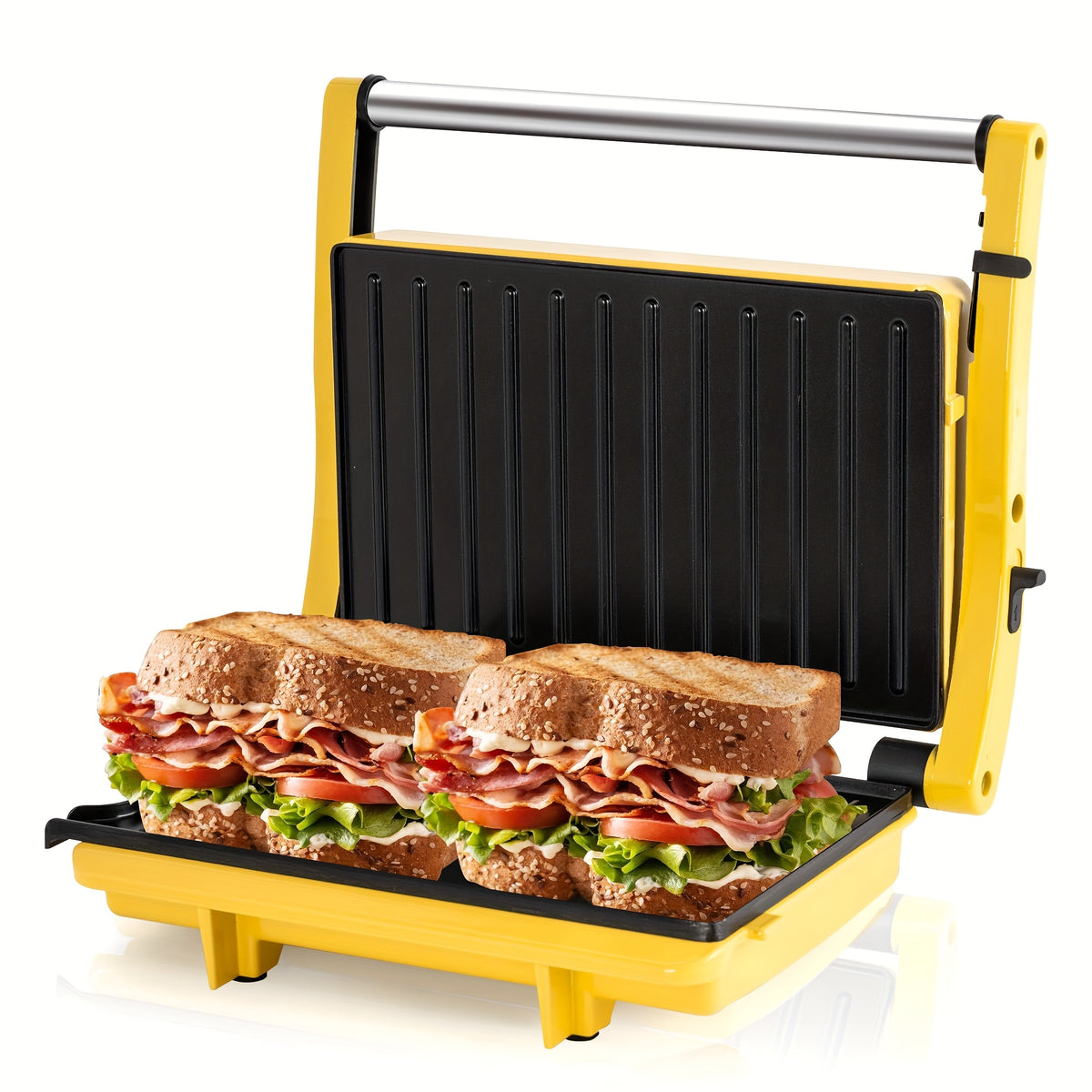 3-in-1 Electric Indoor Grill Panini Press Sandwich Maker with Non-Stick Cooking Plates, Opens 180 Degree Flat Grill, Floating Hinge Fits All Foods, Temperature Control & Grease Tray, Compact Kitchen Appliance