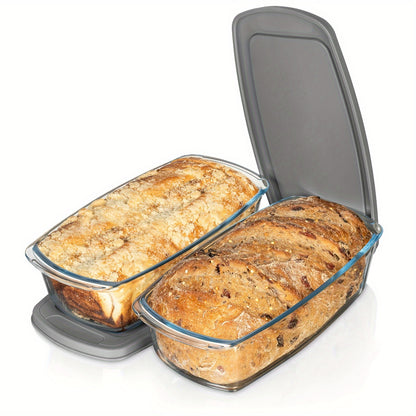 Glass Loaf Pan with Lid Large Capacity 1.9Qt – Microwave & Oven Safe Bread Baking Dish with Handle, Stackable Sealable Glass Baking Pan for Bread, Cakes & Food Storage, Kitchen Baking Supplies