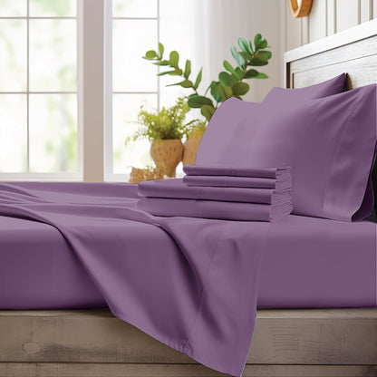 Bamboo Cooling Sheet Set 4-Piece – Cooling Bamboo Fiber Fitted Sheet, Flat Sheet & 2 Pillowcases for Hot Sleepers, Extra Deep Pocket, Twin Full Queen King, 17 Colors