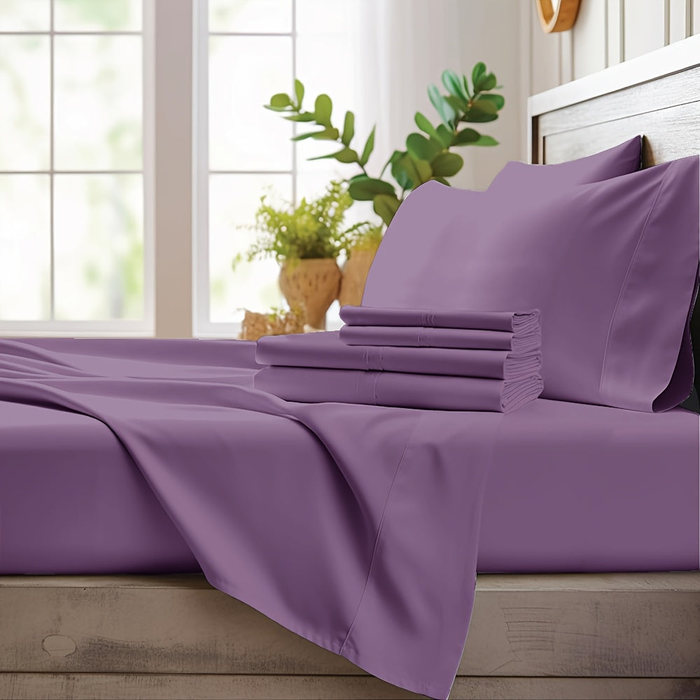 Bamboo Cooling Sheet Set 4-Piece – Cooling Bamboo Fiber Fitted Sheet, Flat Sheet & 2 Pillowcases for Hot Sleepers, Extra Deep Pocket, Twin Full Queen King, 17 Colors