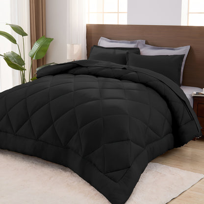 Comforter Set Quilted Bedding All Seasons – Warm Soft Breathable Fluffy Fill Duvet with Pillowcases, Twin XL Full Queen King Cal King, Multiple Colors