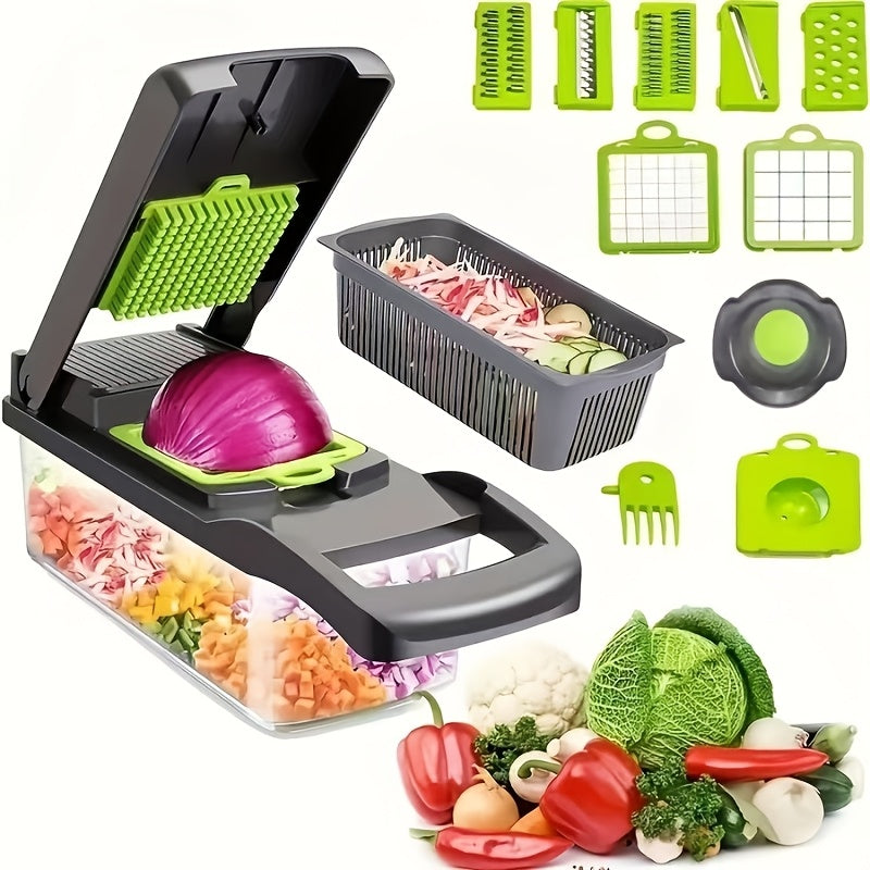 Vegetable Chopper 14-in-1 Multifunctional Food Chopper with Large Capacity Collector | Stainless Steel Blades, Egg Separator, Easy Clean, Dicer Slicer Grater for Vegetables Fruits