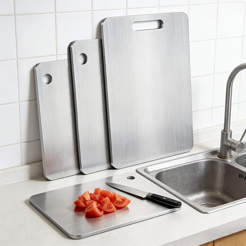 Metal Cutting Board Set 3 Pieces, Stainless Steel Chopping Board Dual-Sided for Kitchen, Portable Non-Slip Cutting Boards for Meat Vegetables Bread Fruit, Easy Clean Dishwasher Safe Kitchen Boards