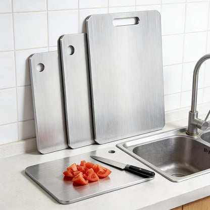 Metal Cutting Board Set 3 Pieces, Stainless Steel Chopping Board Dual-Sided for Kitchen, Portable Non-Slip Cutting Boards for Meat Vegetables Bread Fruit, Easy Clean Dishwasher Safe Kitchen Boards