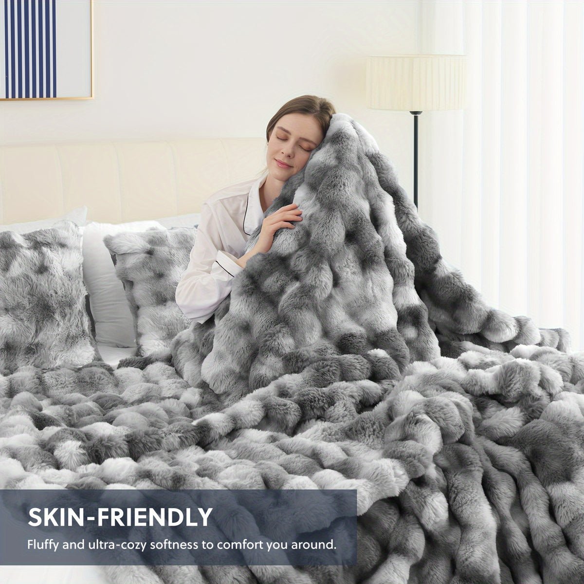 Faux Rabbit Fur Throw Blanket - Ultra Soft Plush Fleece Blanket for Bed Couch Sofa, Warm Fuzzy Blanket in Multiple Colors & Sizes, Throw Twin Queen King, Cozy Bedroom Living Room Blanket