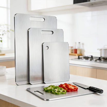 Metal Cutting Board Set 3 Pieces, Stainless Steel Chopping Board Dual-Sided for Kitchen, Portable Non-Slip Cutting Boards for Meat Vegetables Bread Fruit, Easy Clean Dishwasher Safe Kitchen Boards