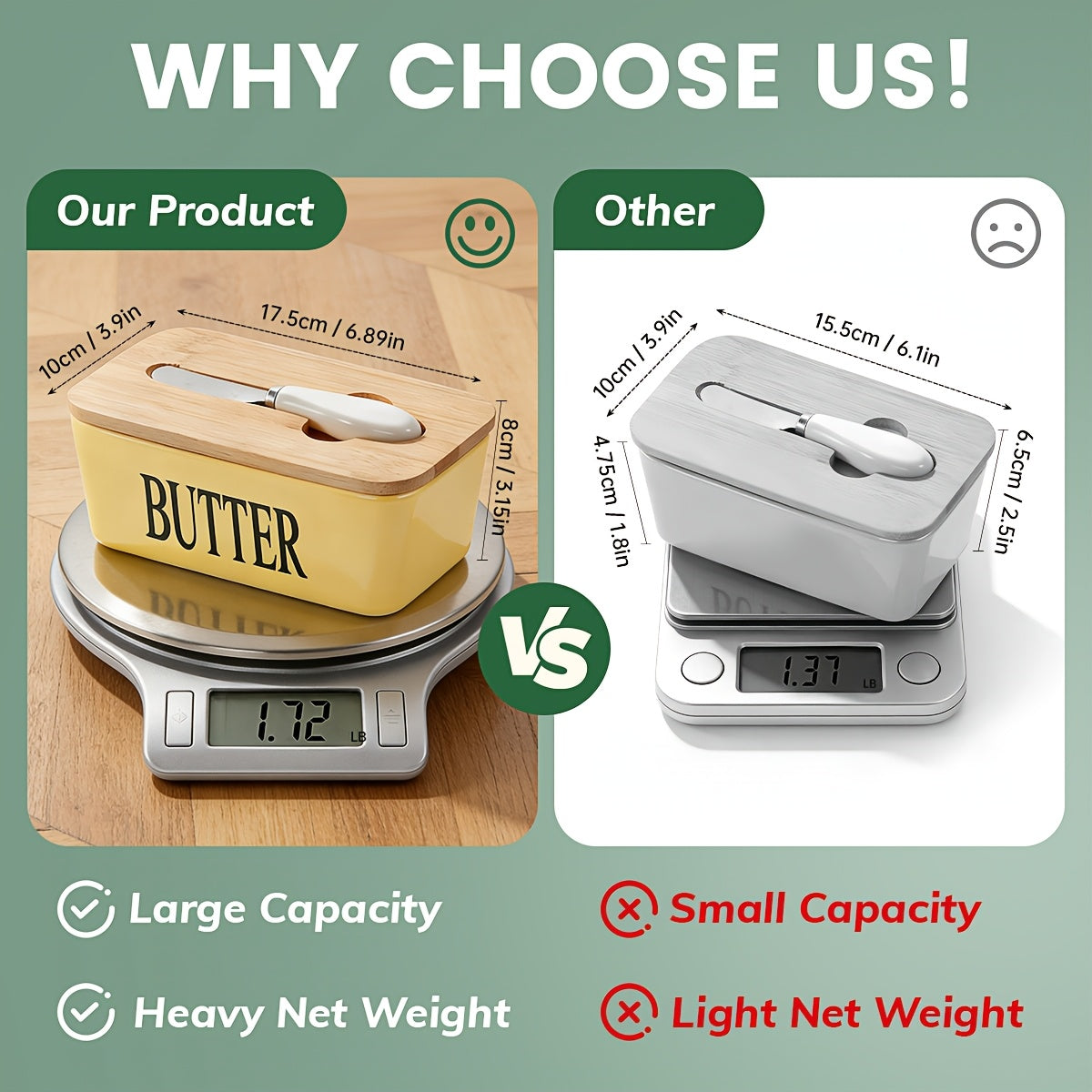 Ceramic Butter Dish with Lid and Knife - Large Capacity Countertop Butter Keeper Airtight Seal Easy Clean, 12 Colors Yellow Blue Grey Pink Black Orange, Kitchen Gift
