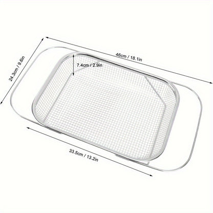 Stainless Steel Adjustable Telescopic Colander Basket for Sink – Expandable Fruit Vegetable Washing Strainer Rack for Kitchen, Fits 9–14 Inch Sinks