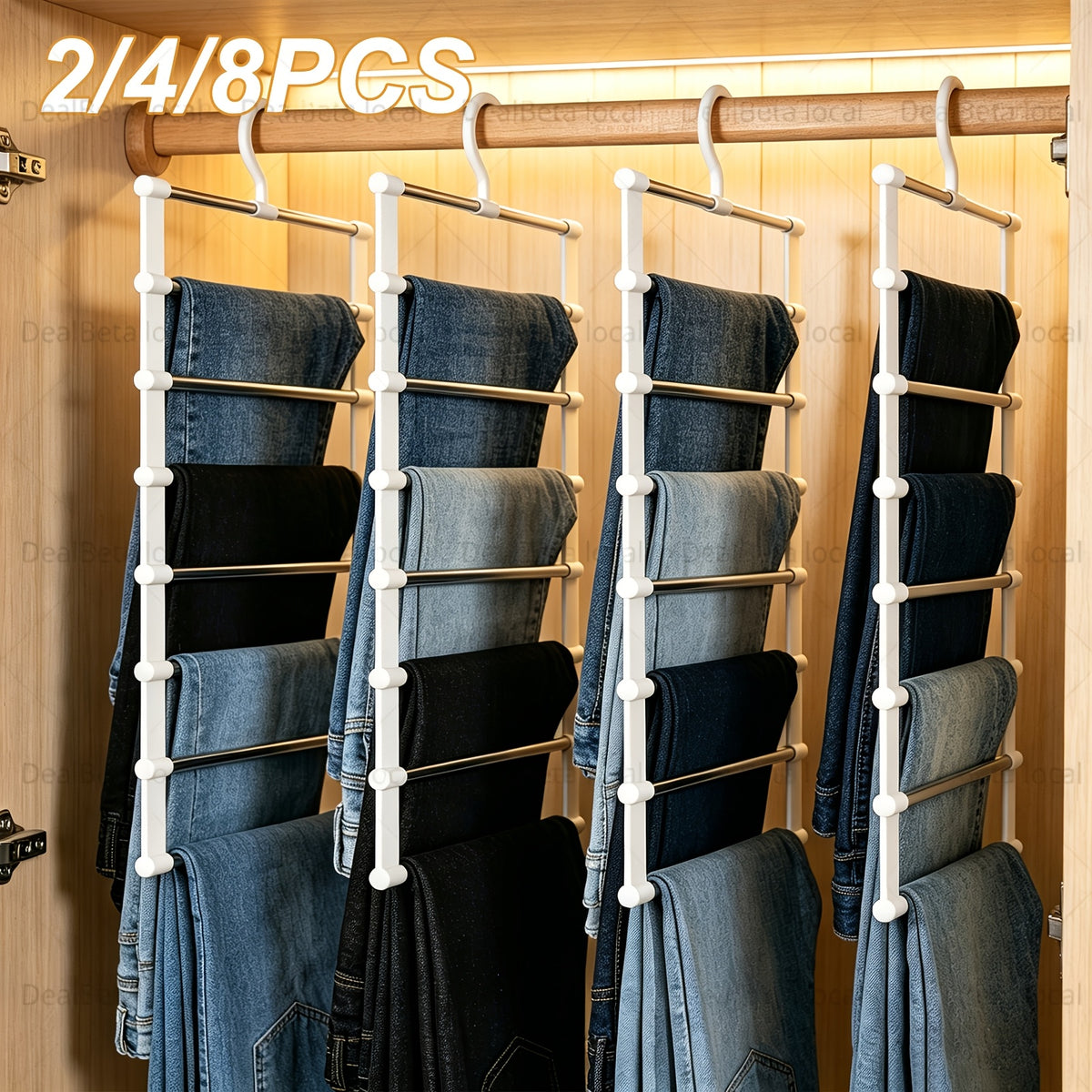 Space Saving Pants Hanger Foldable Multi-Layer 2/4/8-Pack – Stainless Steel Non-Slip Closet Organizer for Jeans, Leggings & Scarves, Stackable Clothes Rack for Bedroom Wardrobe