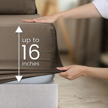 1800 Series Bed Sheets Set 4 Pieces – Brushed Microfiber Deep Pocket Sheet Set with Pillowcases, Cooling & Breathable Bedding for All Seasons, Fade Resistant, Fits Mattresses Up to 16 Inches