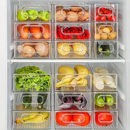 Refrigerator Organizer Bins Set of 6, Clear Fridge Storage Bins for Freezer Kitchen Cabinet Pantry, Stackable Transparent Food Storage Containers with Handles, 10 Inch BPA-Free Fridge Organizer