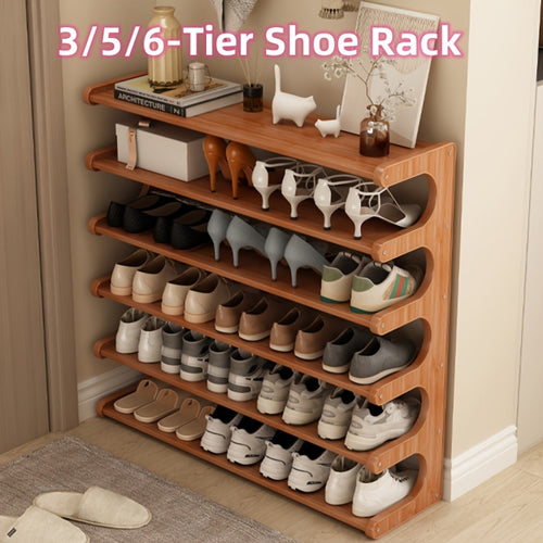 Cube Shoe Storage Rack 3/5/6 Tier with Wood Grain Finish – Freestanding Multi-Layer Independent Shoe Shelf, Space-Saving Easy Assembly Organizer for Entryway Dorm Bedroom Closet, Brown