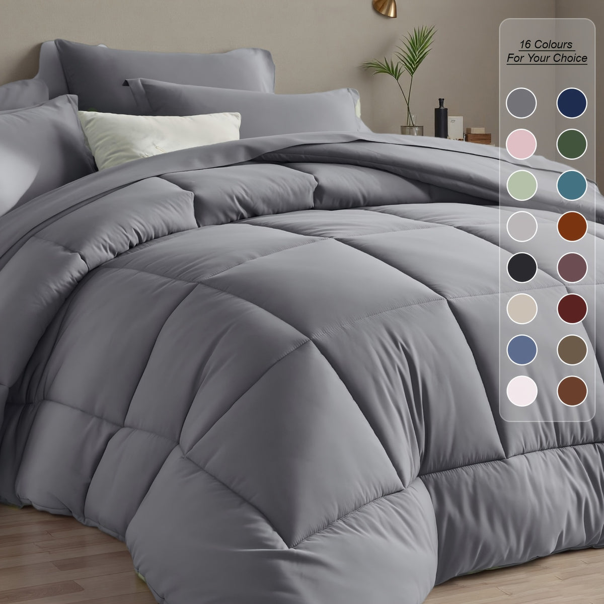 Comforter Set 5/7 Piece Checkered Pattern Bed in a Bag – Ultra Soft Breathable Fluffy Fiber Fill All Season Bedding Set with Comforter Flat Sheet Fitted Sheet Pillowcases, Twin Full Queen King 17 Colors