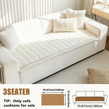 Sofa Cover Plush Velvet - Washable Stretch Couch Cover with Wavy Edge, Soft Shu Velveteen Sofa Protector for 1 2 3 4 Seater, Easy Install Furniture Cover in White Khaki Gray