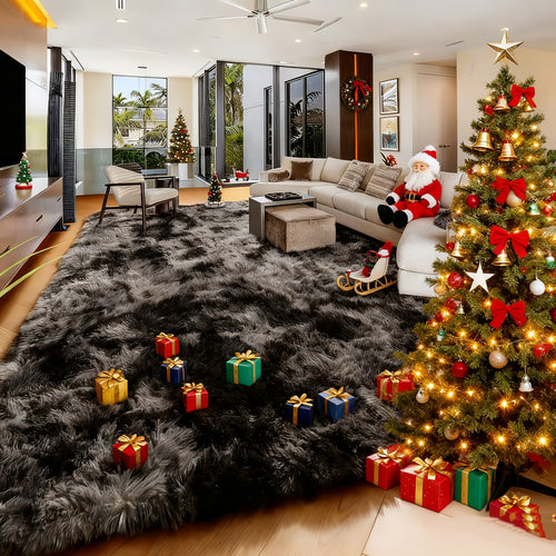 Machine Washable Shaggy Area Rug 650GSM Thick Plush – Soft Fluffy Carpet for Living Room Bedroom Playroom, Jacquard Tie-Dye & Solid Colors, 5x8 6x9 8x10 Ft, Black Grey White Pink Blue