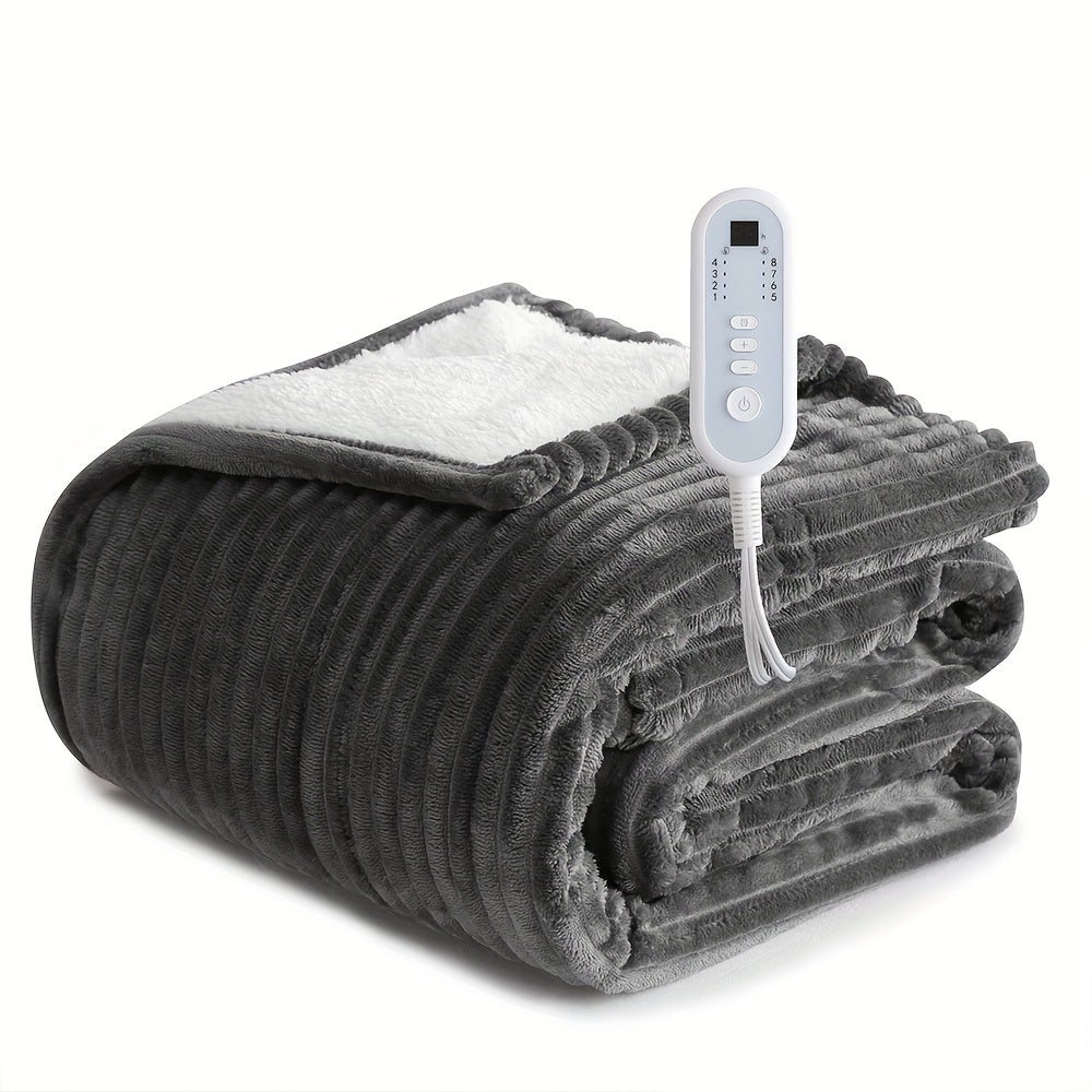 Heated Blanket Electric Flannel with 8 Heat Settings & 10-Hour Auto Off Timer, PTC NTC Dual Overheat Protection, Machine Washable Electric Blanket Throw Twin Full Queen King for Bed Couch Sofa