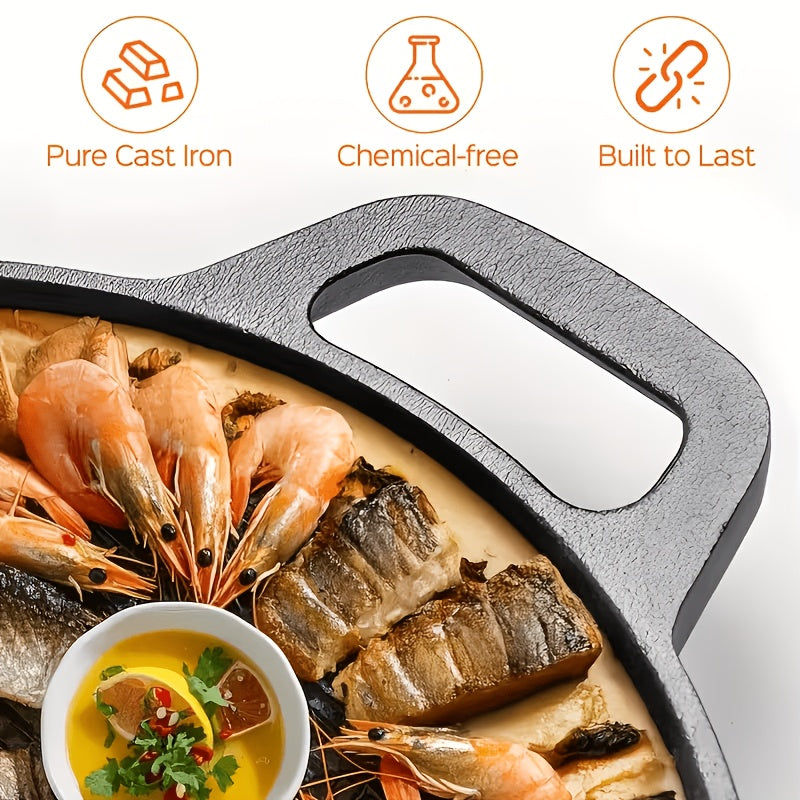Cast Iron Skillet 11 Inch Pre-Seasoned Round Grill Pan with Dual Loop Handles, Even Heating for Oven Stovetop Grill Campfire, Pizza Pan Cast Iron Cookware for Indoor Outdoor Cooking