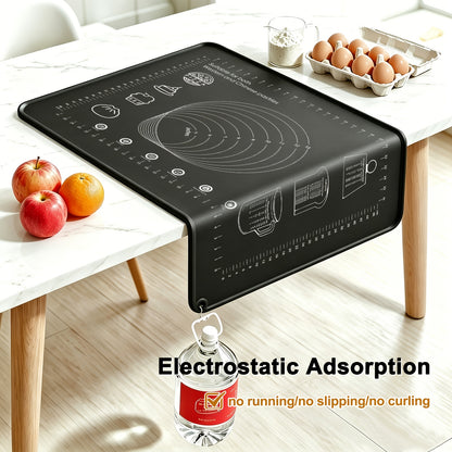 Silicone Pastry Mat Extra Thick 6mm Non-Slip Baking Mat with Measurements, Reusable Dough Rolling Mat for Pizza Cake Bread, Odor-Free Natural Dye Silicone Baking Sheet for Kitchen Counter