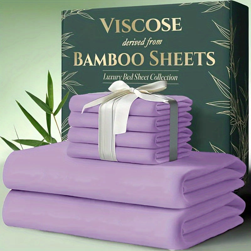 Bamboo Cooling Bed Sheet Set 6-Piece – Ultra-Soft Deep Pocket Fitted Sheet for Hot Sleepers Double-Stitched Machine Washable Twin Full Queen King in 7 Colors