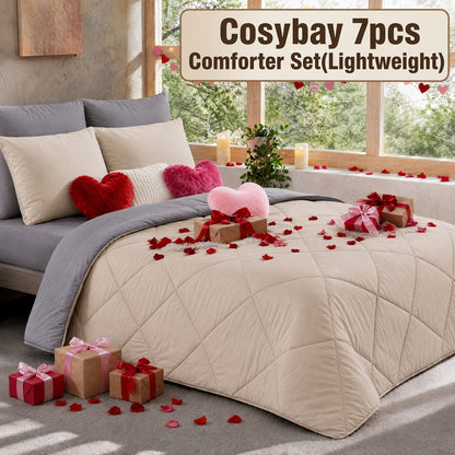 Pinch Pleated Comforter Set Queen King Full – 7 Piece Bed in a Bag with Sheets Pillowcases Pillow Shams, Hypoallergenic Down Alternative Microfiber Bedding 33 Colors All Season