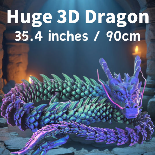 3D Printed Chinese Dragon Figurine 35 Inch Poseable – Giant Articulated Flexible Dragon Collectible Sculpture for Home Office Car Desk Decor, Fantasy Dragon Gift for Collectors Men Women Kids