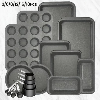 Nonstick Bakeware Set with Baking Pans – Oven-Safe Baking Sheets, Cake Pan, Muffin Pan, Loaf Pan, Roast Pan & Cookie Sheet – Complete Kitchen Baking Supplies with Rack, Whisks & Spatulas (2–24pcs)