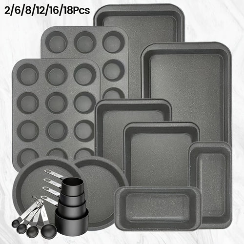 Nonstick Bakeware Set with Baking Pans – Oven-Safe Baking Sheets, Cake Pan, Muffin Pan, Loaf Pan, Roast Pan & Cookie Sheet – Complete Kitchen Baking Supplies with Rack, Whisks & Spatulas (2–24pcs)