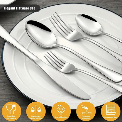 Commercial Grade Silverware Set 20/60pcs 304 Stainless Steel Heavy Duty Flatware Dishwasher Safe Rust Proof Non-Toxic Bulk Tableware with Gift Box for Restaurant Wedding Home