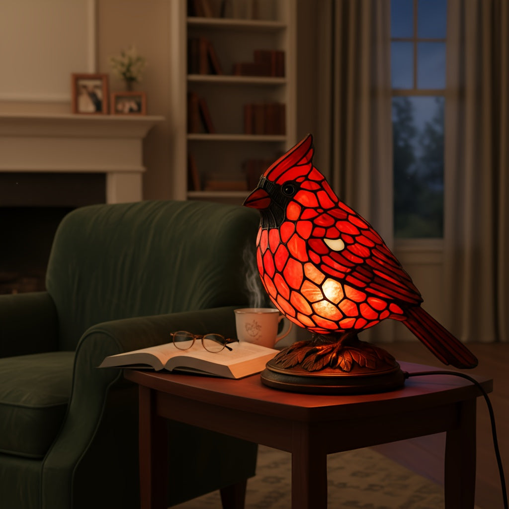 Red Cardinal Bird Decorative Light, USB Powered LED Night Light with Geometric Pattern Base, Tabletop Accent Lamp for Bedroom Living Room Study Christmas Holiday Decor, Cardinal Gift for Bird Lovers