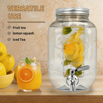 1 Gallon Glass Beverage Dispenser Set with Stand & Stainless Steel Spigot – Leak-Proof Lemonade Dispenser with Ice Tube, 2-Pack for Parties, Kitchen, Camping, Halloween & Christmas