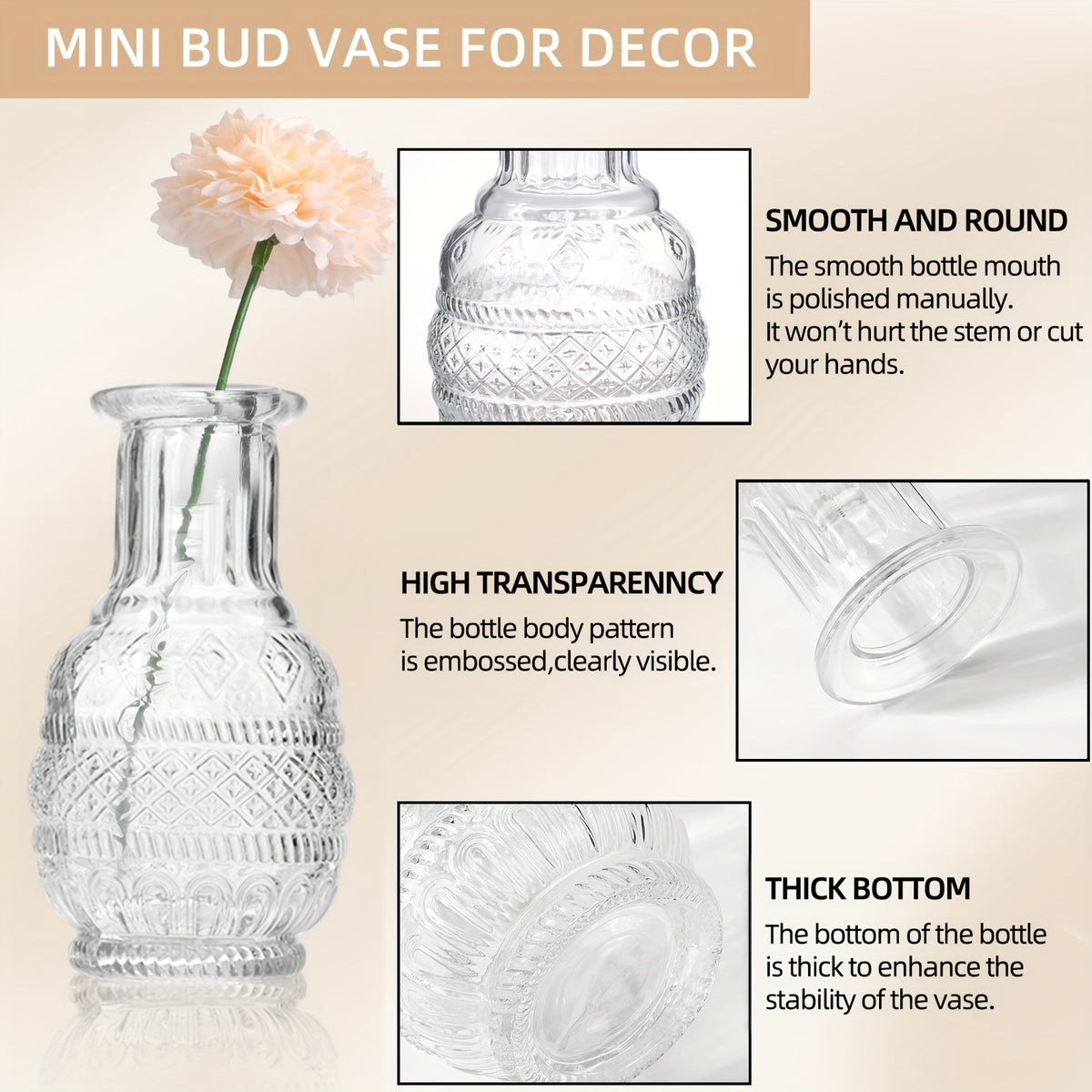 Mini Clear Bud Vases Set - Bulk Small Glass Flower Vases for Wedding Centerpieces, Party Table Decorations, Birthday Anniversary Home Decor, 12 30 43 52 Pcs Available