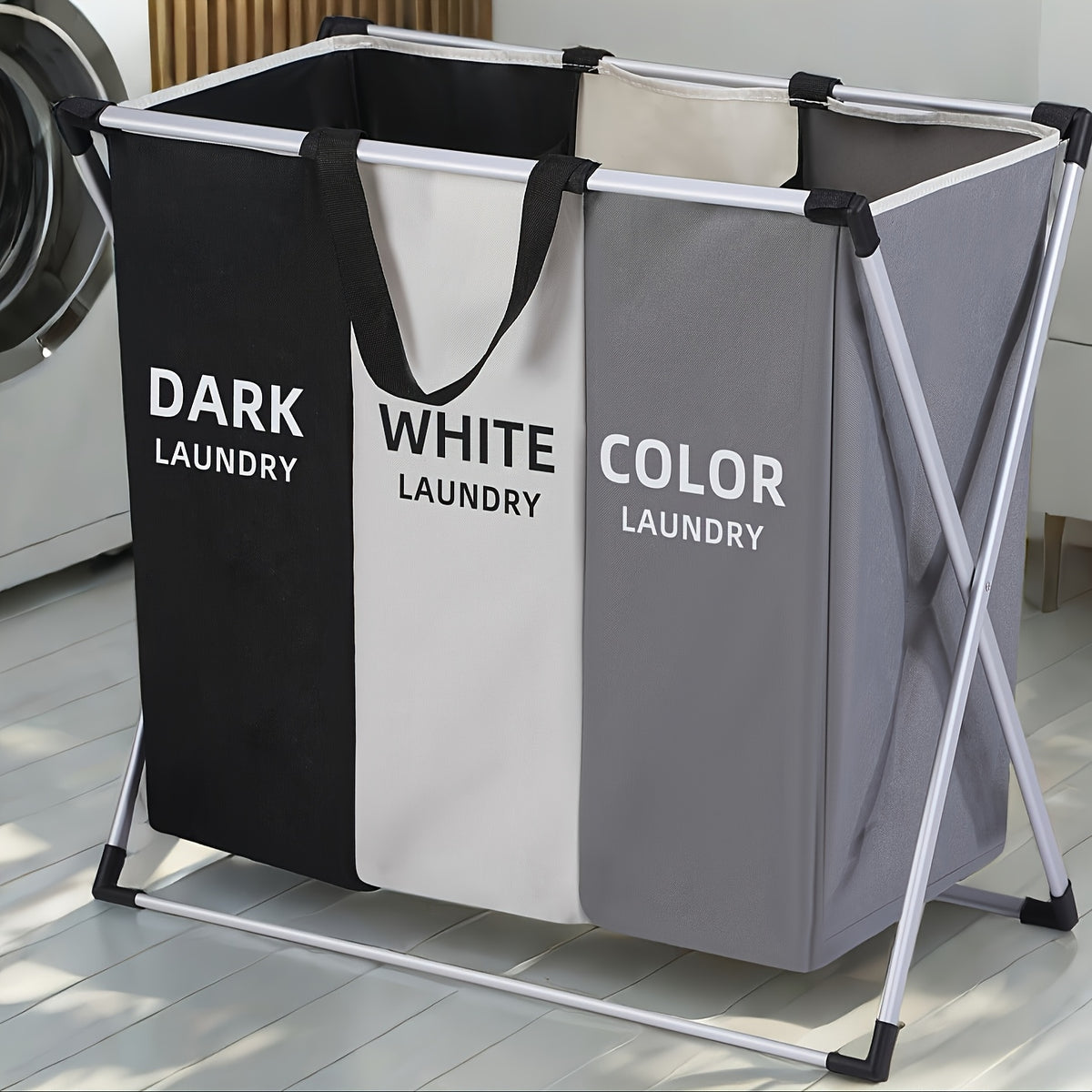 Large Laundry Hamper Basket with Handles 3-Pack, Rectangular Fabric Clothes Hamper for Bedroom, Bathroom, College Dorm & Home, Stylish Laundry Basket Organizer in Dark Grey, White & Black
