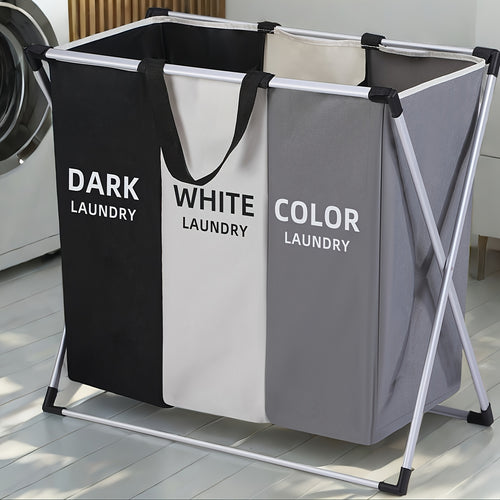 Large Laundry Hamper Basket with Handles 3-Pack, Rectangular Fabric Clothes Hamper for Bedroom, Bathroom, College Dorm & Home, Stylish Laundry Basket Organizer in Dark Grey, White & Black