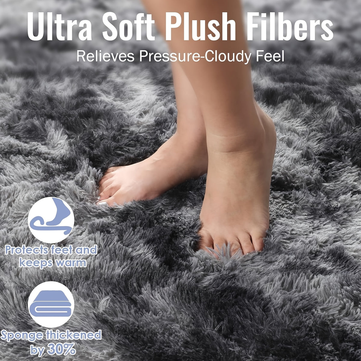 Fluffy Area Rug Non-Slip Soft Plush Carpet for Living Room Bedroom Kitchen Bathroom – Modern Home Decor Floor Mat Easy to Clean – Multiple Sizes & Colors Coffee Gray Black