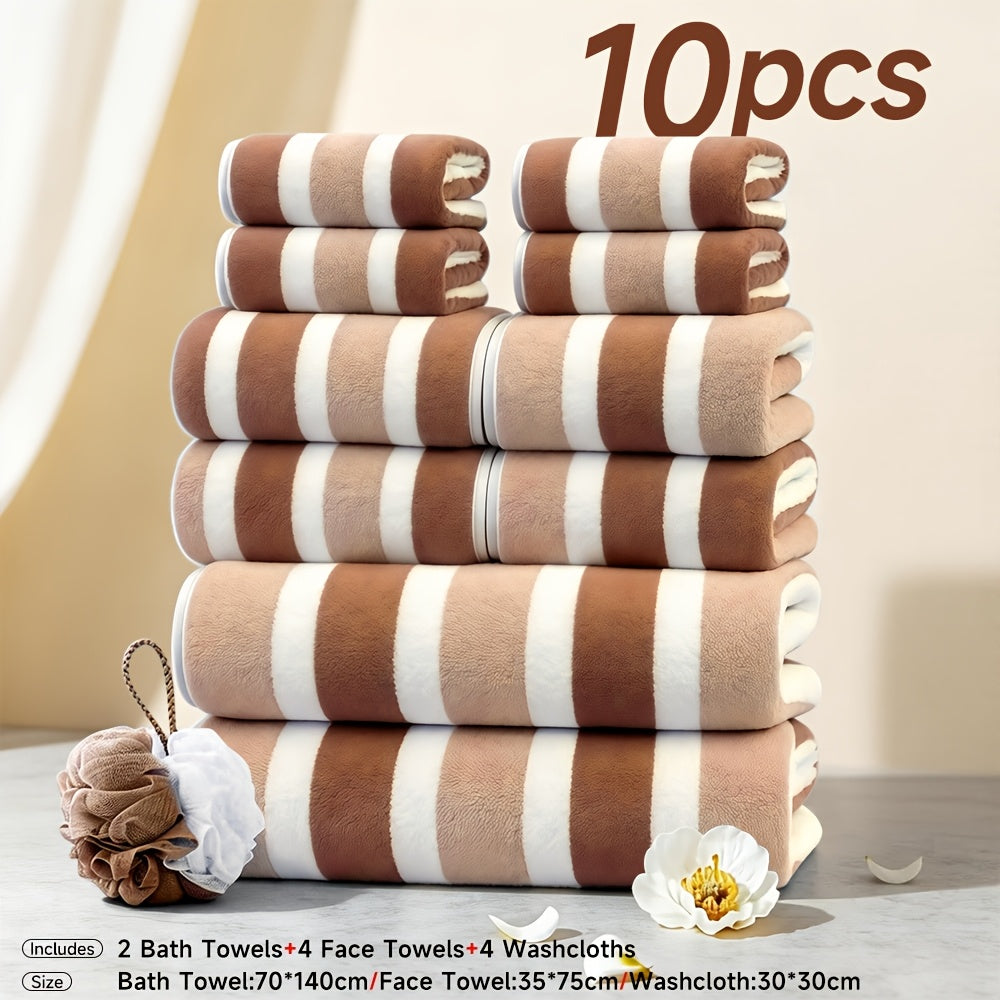 Microfiber Towel Set – Ultra-Soft No Lint Two-Color Striped Bath Towels, Super Absorbent Five-Star Hotel Standard, Available in 1, 3 & 10 Piece Sets for Bathroom, Beach, Gym & Spa