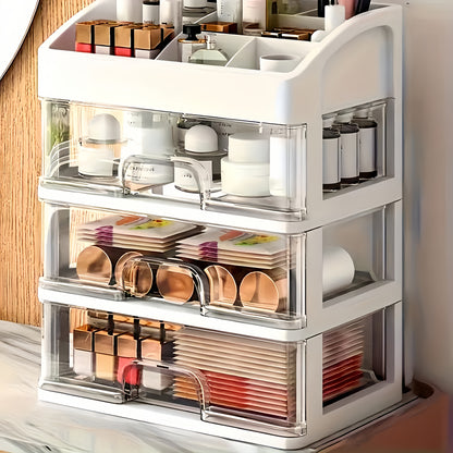 4-Layer Cosmetic Storage Organizer with 3 Pull-Out Drawers Large Capacity Skincare Makeup Desktop Rack No Assembly Bathroom Bedroom Vanity Organizer Gift for Women