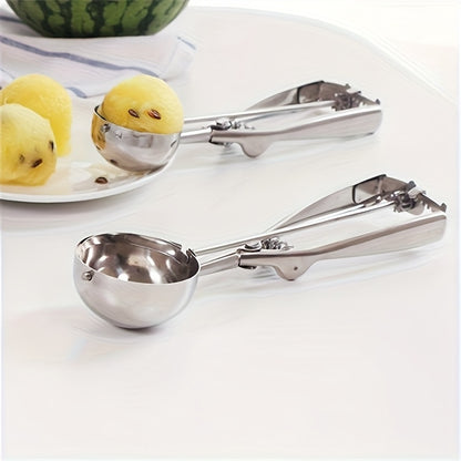 3pcs Stainless Steel Ice Cream Scoop Set Triggered Cookie Scoop Fruit Watermelon Scoop 1/2/3 Tbsp, Dishwasher Safe Baking Tools for DIY Ice Cream Cookie Dough Dessert Restaurants