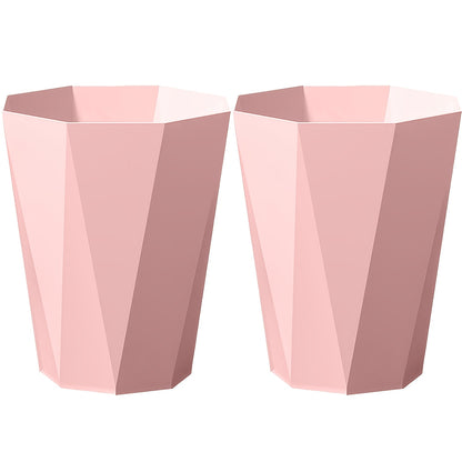 Nordic Octagonal Trash Bins Set of 2 - Geometric Plastic Small Wastebasket for Home Office, Bathroom, Kitchen & Bedroom, Modern Open-Top Waste Bin with Brushed Finish