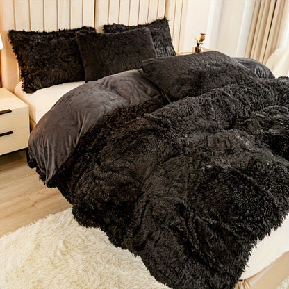 Plush Duvet Cover Set 3-Piece – Soft Fuzzy Comforter Cover with 2 Pillowcases, Cozy Warm Bedding for Bedroom & Dorm, Twin Full Queen King, 14 Colors including Solid & Tie Dye