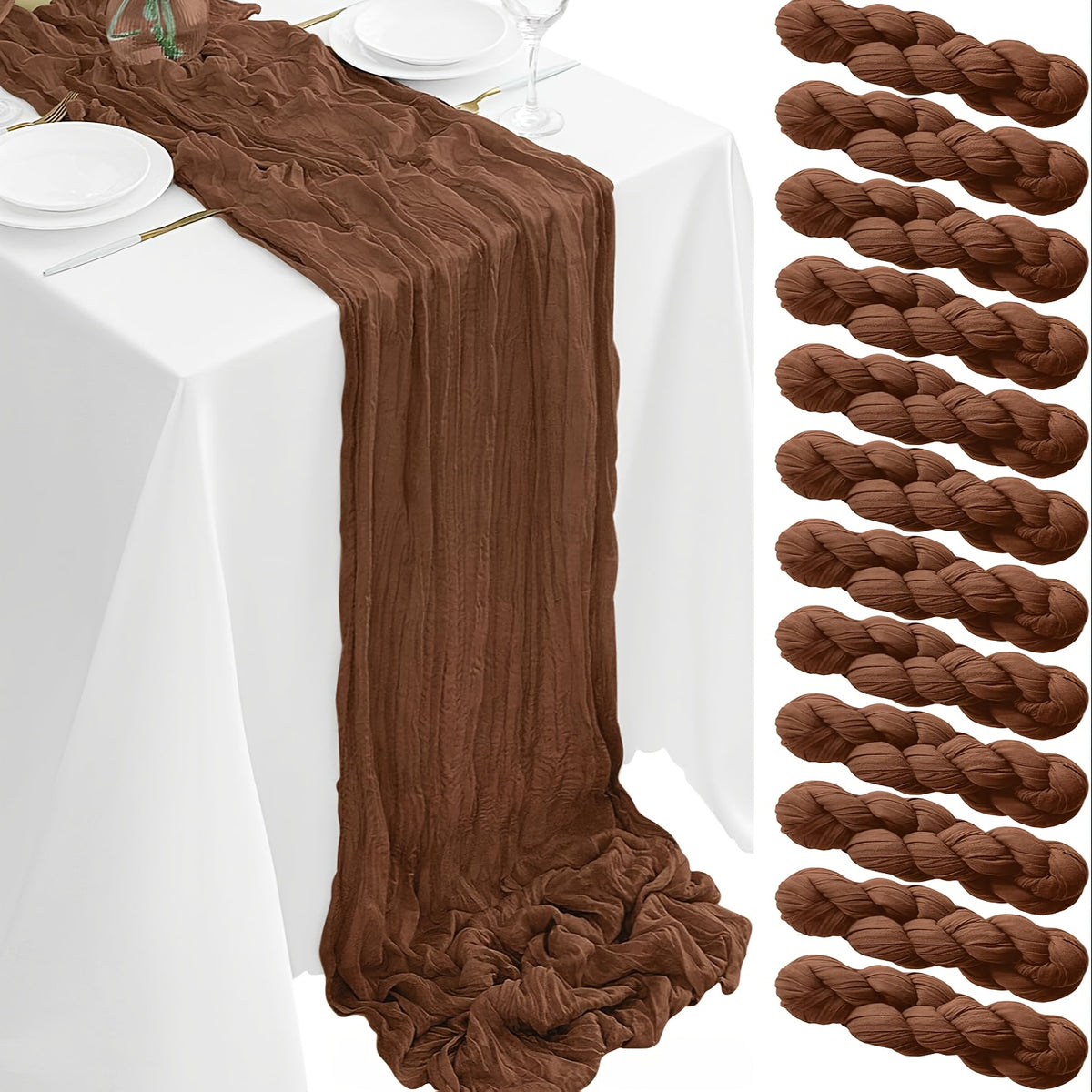 Cheesecloth Table Runner 10ft, Set of 12 Boho Gauze Table Runners 21.3x120 Inch – Rustic Romantic Bulk Cheese Cloth Roll for Wedding, Bridal Shower, Birthday Party & Dining Table Decor, 16 Colors