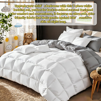 Comforter Sets Queen King Full 7 Piece Bed in a Bag – Soft Satin-Like Fabric, Breathable Quilt Set with Fitted Sheet, Flat Sheet & 4 Pillowcases, Multiple Colors for Bedroom Hotel School